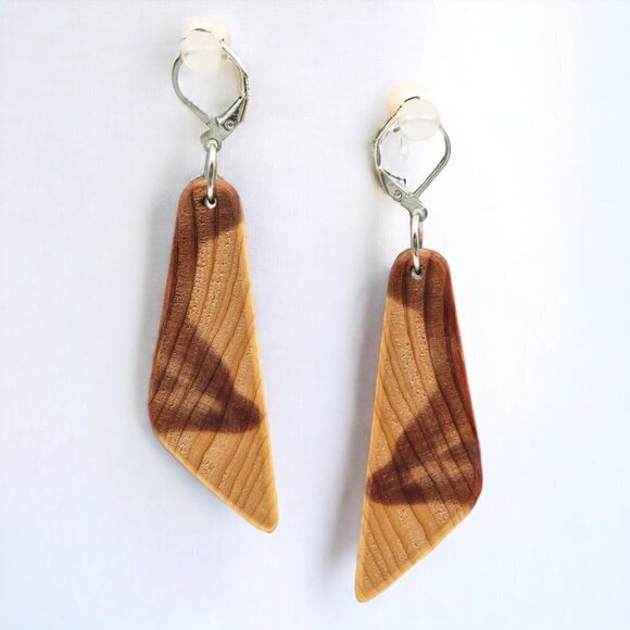 Modern Wood Earrings Handcrafted Sterling Silver - Picture 1 of 5